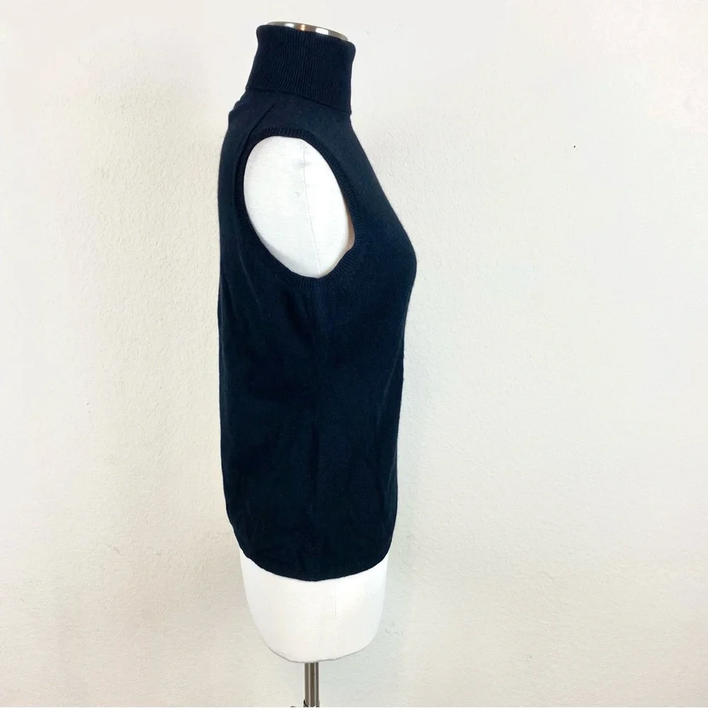 Cashmere Cut Off Sleeves Turtleneck Black Sweater - Picture 6 of 8